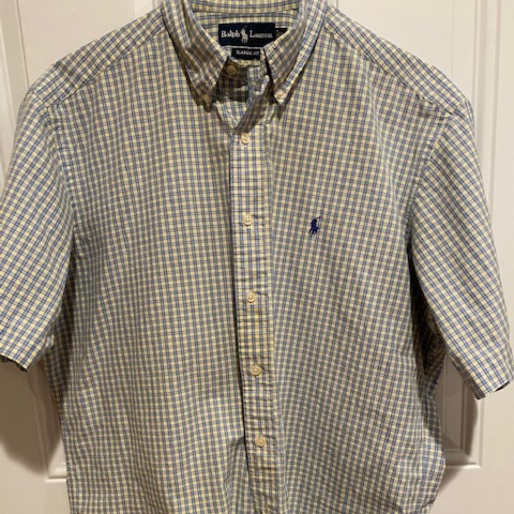 Ralph Lauren Green Yellow Plaid short sleeve button down shirt